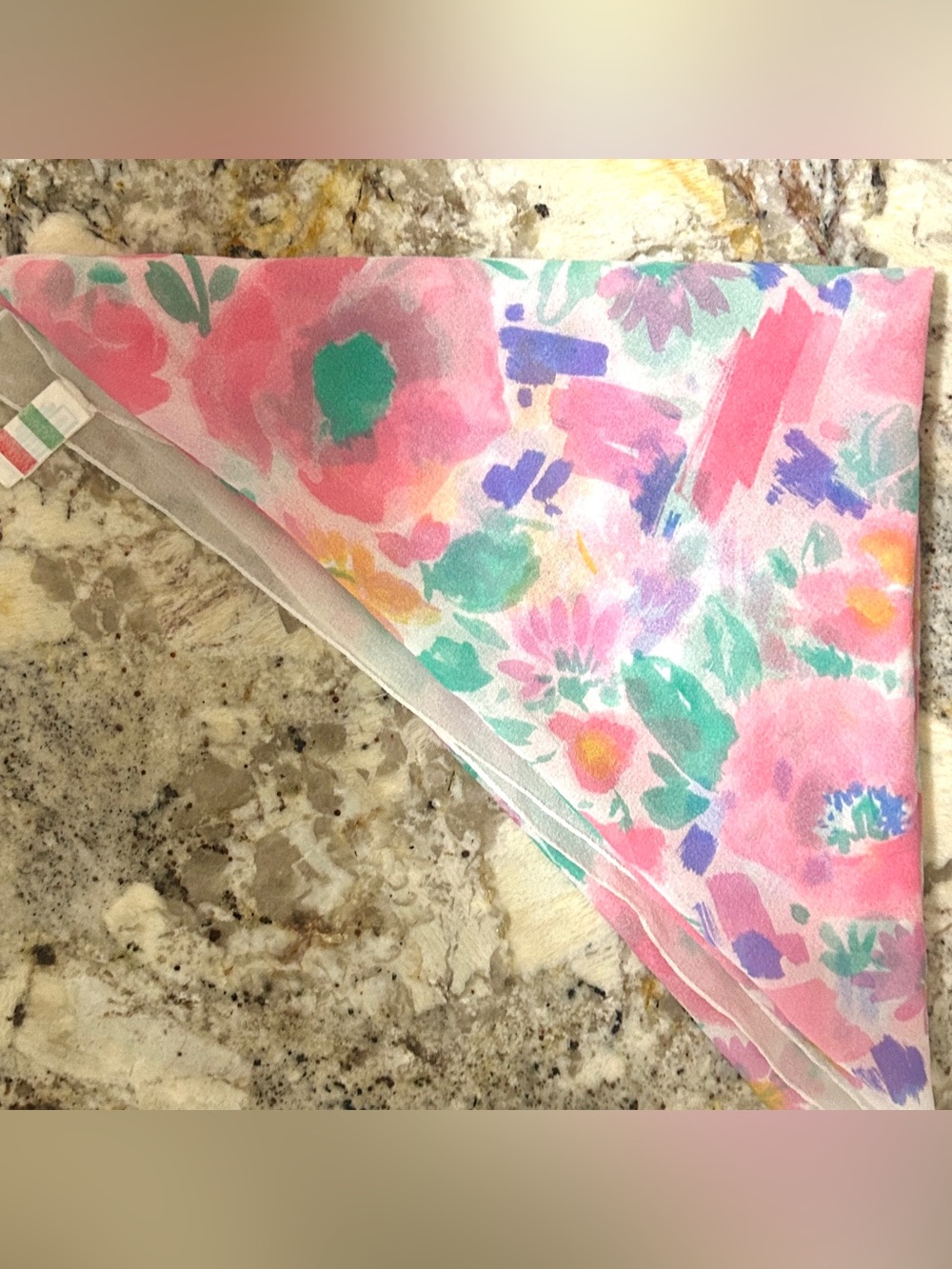 Vintage Italian Chiffon Pastel Floral Scarf